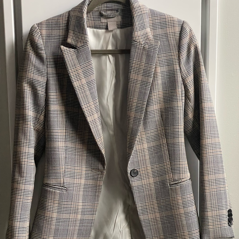 H&M Plaid Blazer - Gray and Cream